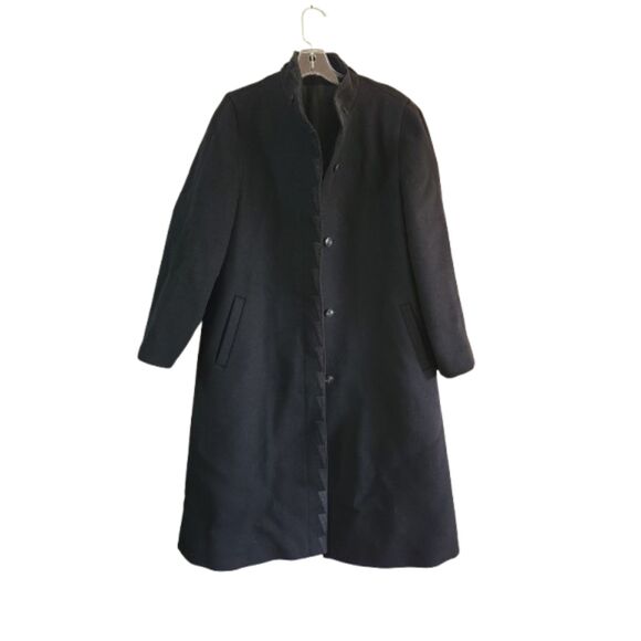 Vtg MARCONA Luxury Black Wool Trench Coat Sz 40 Hidden Button LARGE Office Siren - Picture 12 of 13
